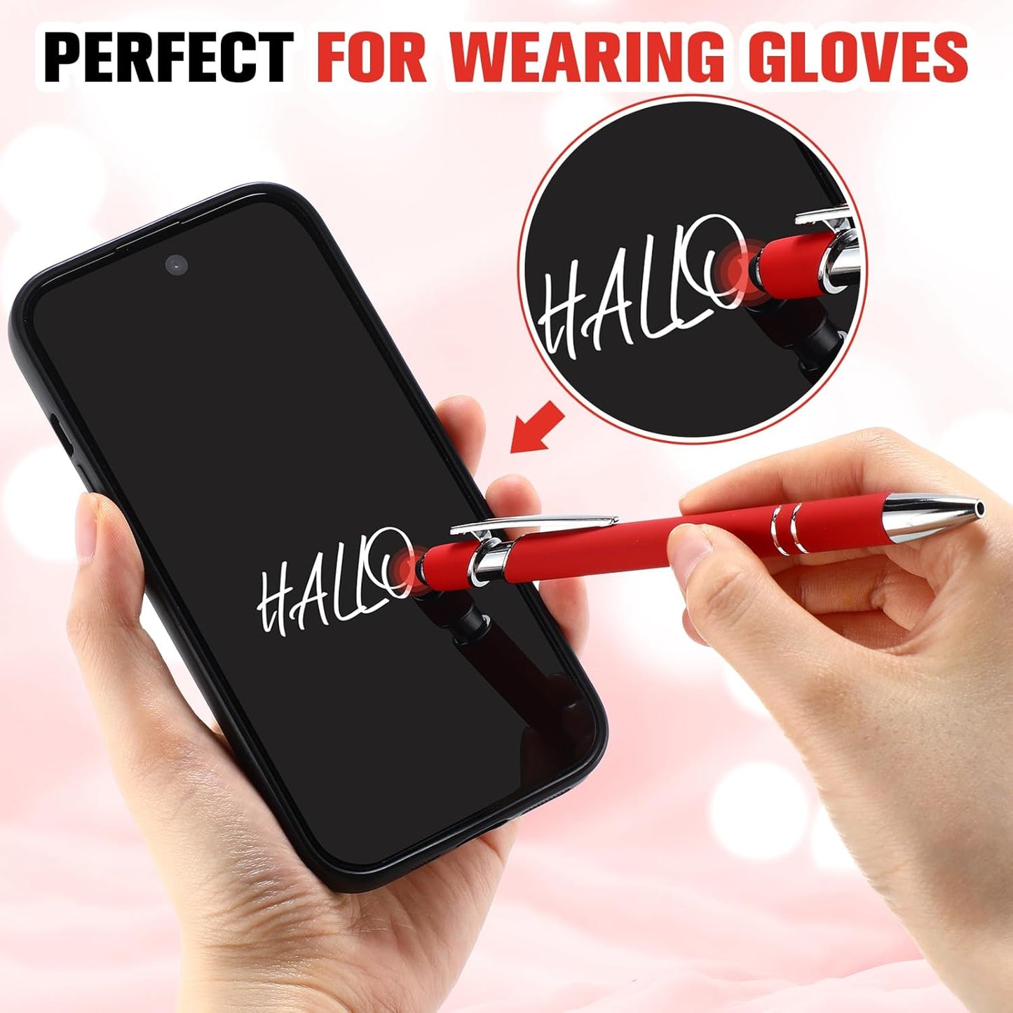 Zonon 38 Pieces Rubberized Ballpoint Pen with Stylus Tip Stylish Metal Pen Capacitive Styli with Soft Rubberized Grip, Black Ink for Most Devices(Red)