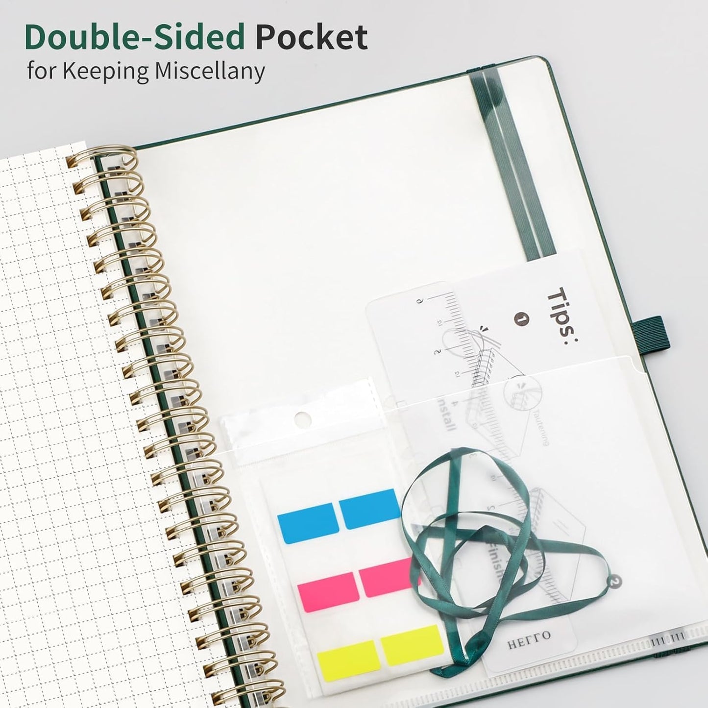 EMSHOI Spiral Graph Paper Notebook - 300 Pages, 100 GSM Thick Grid Notebook, B5 Large Hardcover Leather Journal for Women Men Work School Writing Engineering Graphing, 7.48" x 10.15", Dark Green