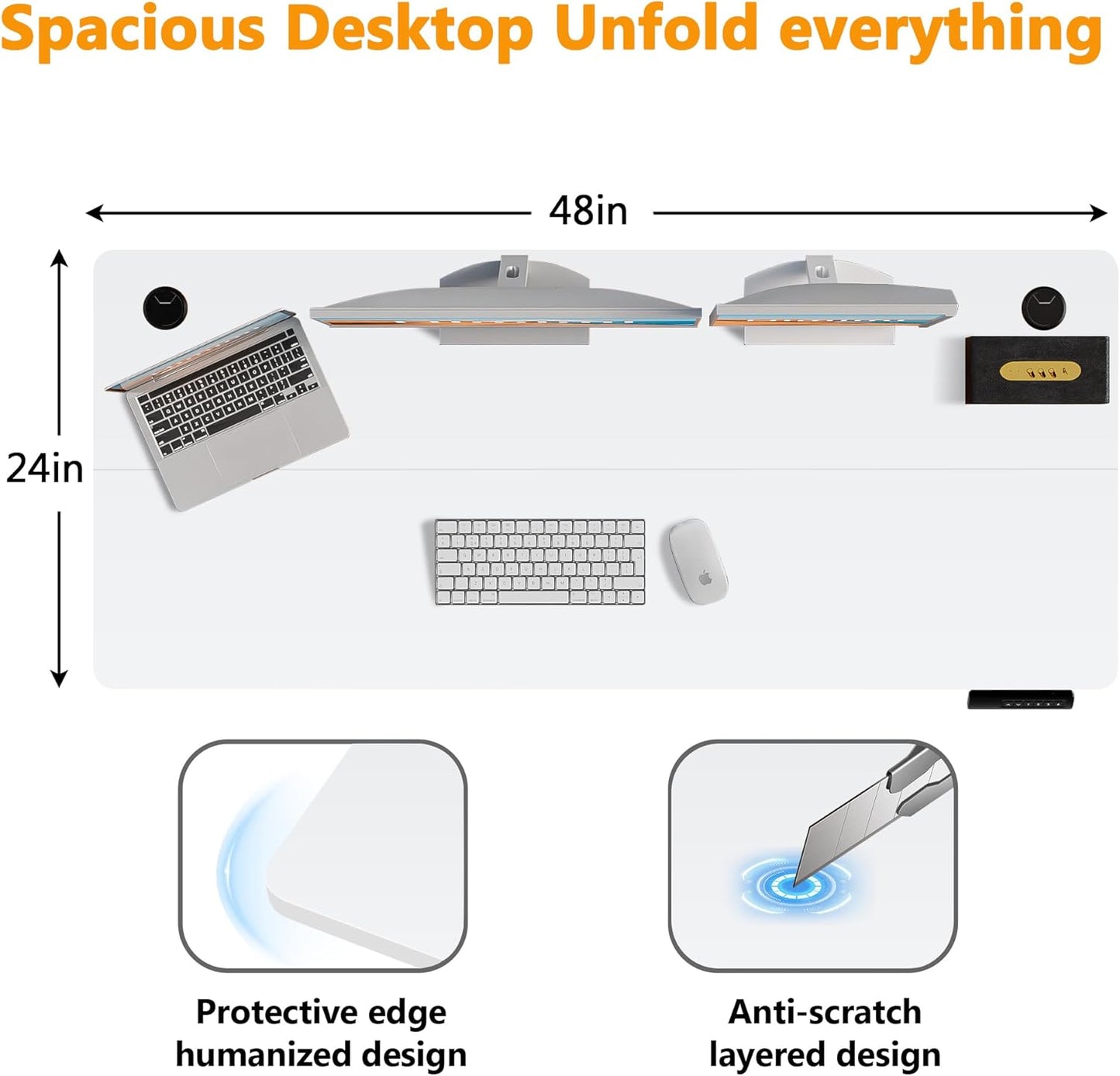 Himimi Electric Standing Desk 48 x 24 inch for Home Office,Sit-Stand Adjustable Desk with Memory Presets,Height Adjustable Desk for Gaming/Working,Free Hook, Lockable Wheels,White