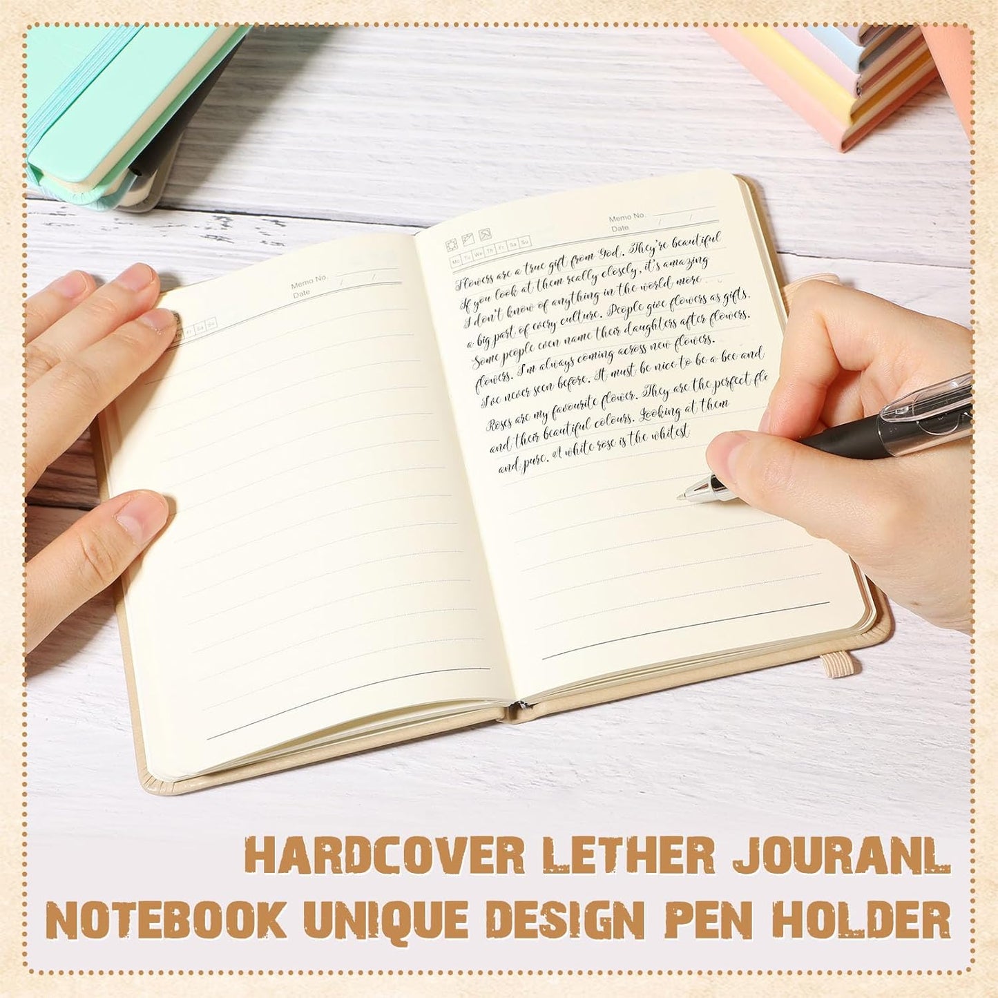 Estune Tree Small Notebooks Pen Leather Lined Pocket Subject Notebooks Hardcover Pocket Notepad Cute Ruled Leather Journals with Pen Holder for Men Women School Business, A6(Elegant Color,30 Set)