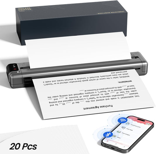 Phomemo Upgraded Q302 Portable Printer, Ultra-High 300dpi Inkless Printer Silent Printing, Wireless Bluetooth Thermal Printer Compatible with Phone & PC, Compact Printers for Business Travel