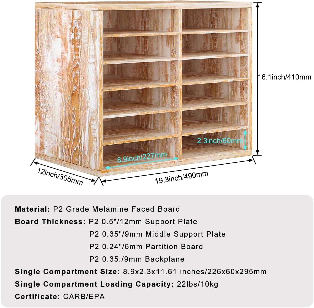 PAG Countertop Mail Sorter Organizer, Wooden Literature Organizer, Student Mailbox for Classroom, Desktop Bill Organizer for Office Home School, 12 Compartments, Retro White