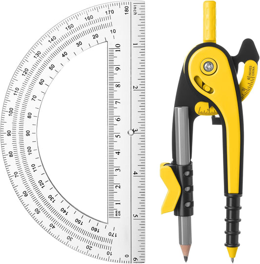 EBOOT Student Geometry Math Set, Drawing Compass and 6 Inch Clear Swing Arm Protractors 180 Degree Math Protractor (Yellow)