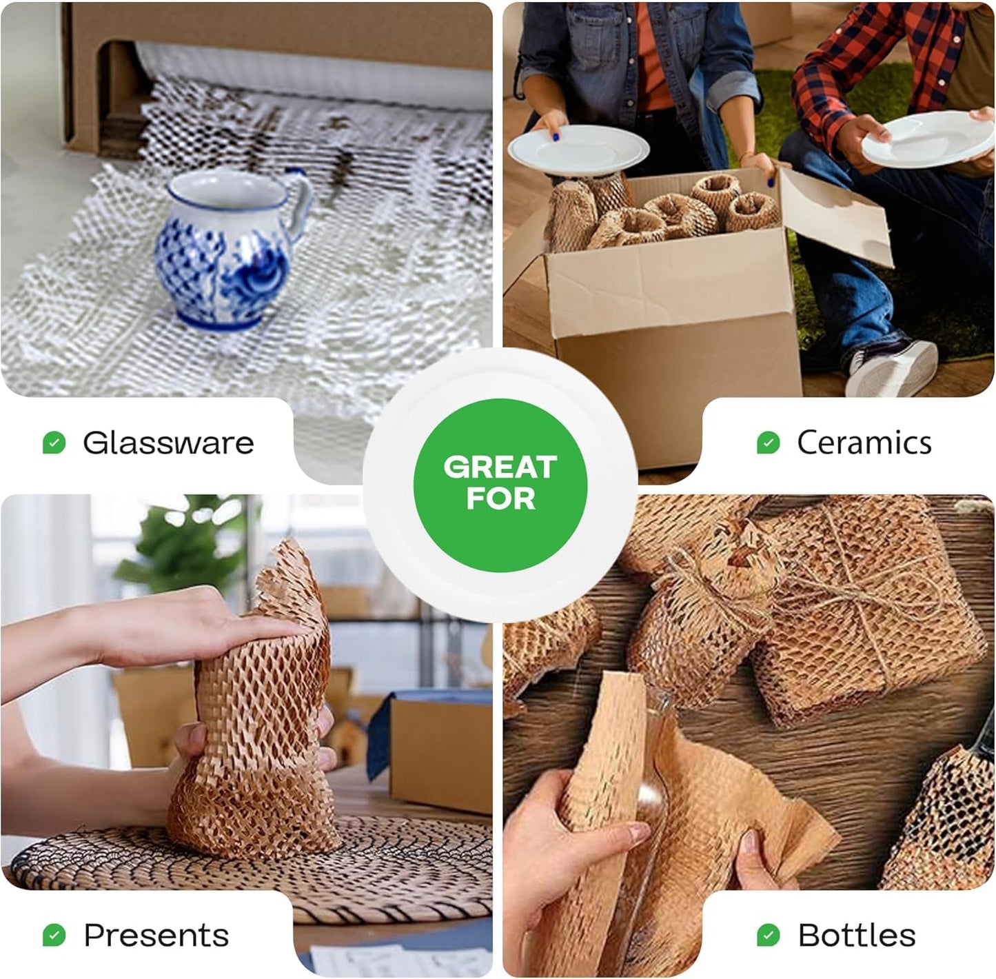 IDL Packaging 15.25" x 1400' Refill Roll (Pack of 2) for MP-1400USW HexcelWrap Honeycomb Packing Paper Station, White - Protective Kraft Paper with Interlocking Slit Design for Shipping