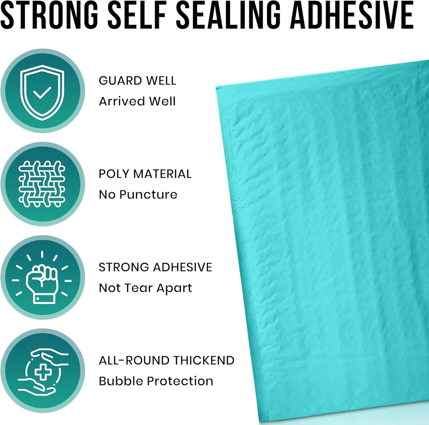 Levex - #000 4" x 8" [5 Pack] Teal Poly Bubble Mailers, Padded Envelope Mailers, Packing Envelope & Mailing Bags for Shipping