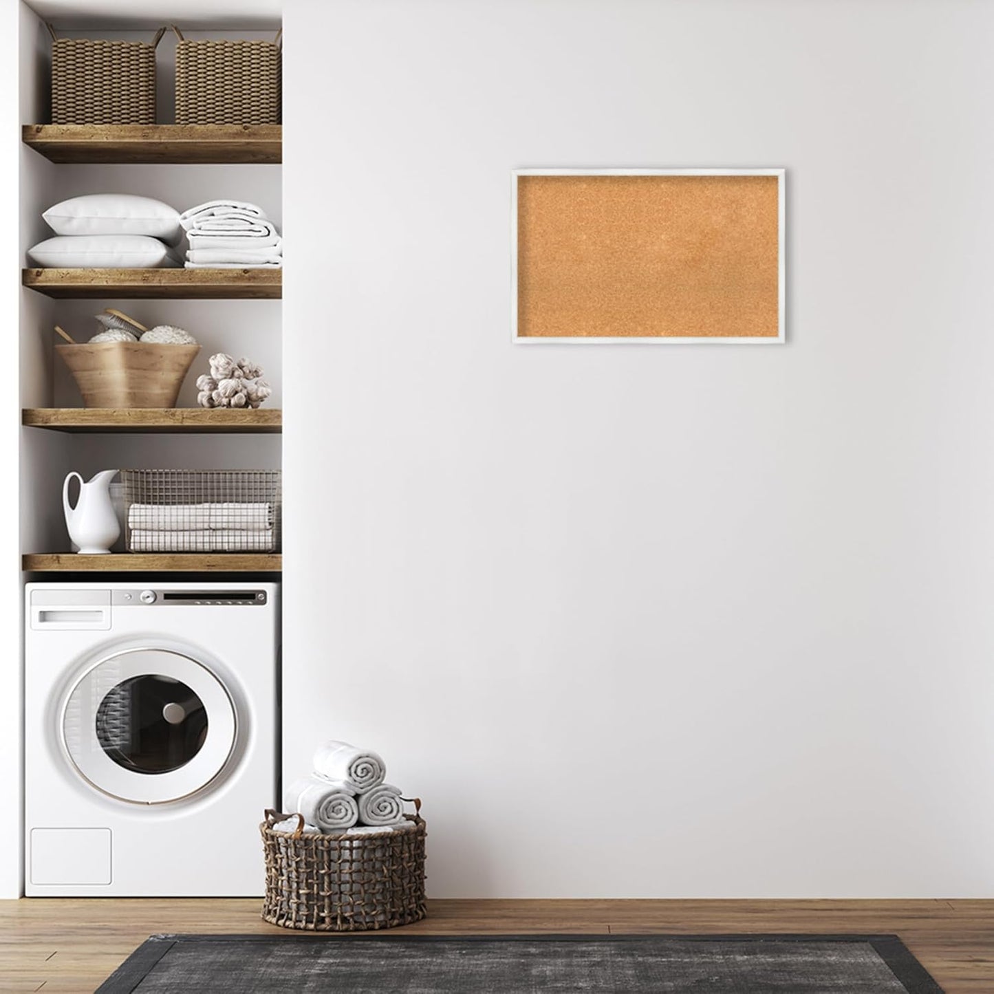 Amanti Art Natural Cork Board for Wall, 21x33 Vision Board with White Frame, Large Corkboard Office Decor for Home Organization, Country Rustic Corkboard Pinboard to Display Items for Home