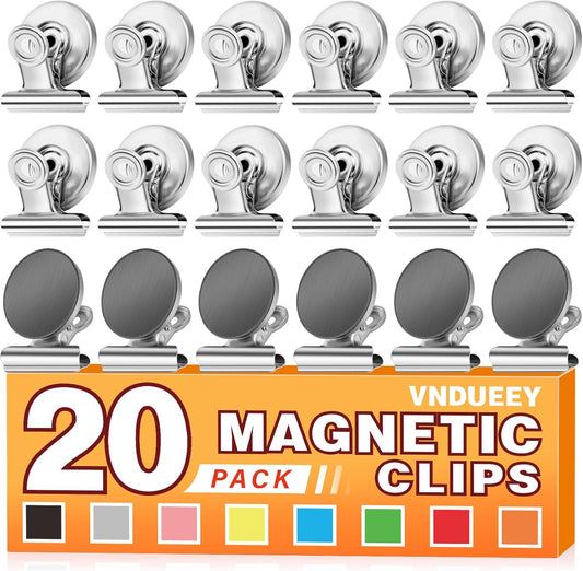 VNDUEEY 20 Pack Silver Magnetic Clips for Refrigerator, Strong Fridge Magnets Heavy Duty Magnet Clips Whiteboard Magnets, Magnetic Clips for Home School Office