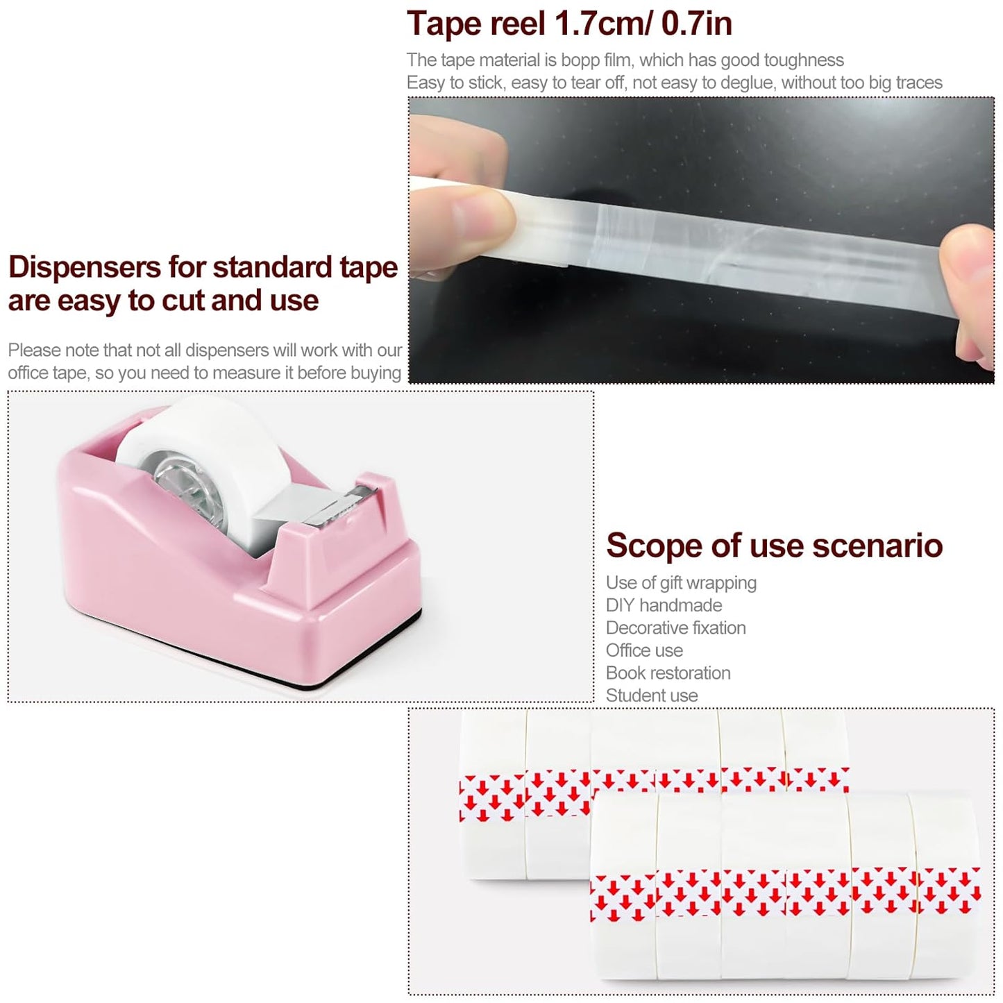 12 Rolls Transparent Tape - Perfect for Wrapping Gifts, Office Supplies, Home Use - Each Roll 0.71 Inch x 1000 inches (12PCS White)