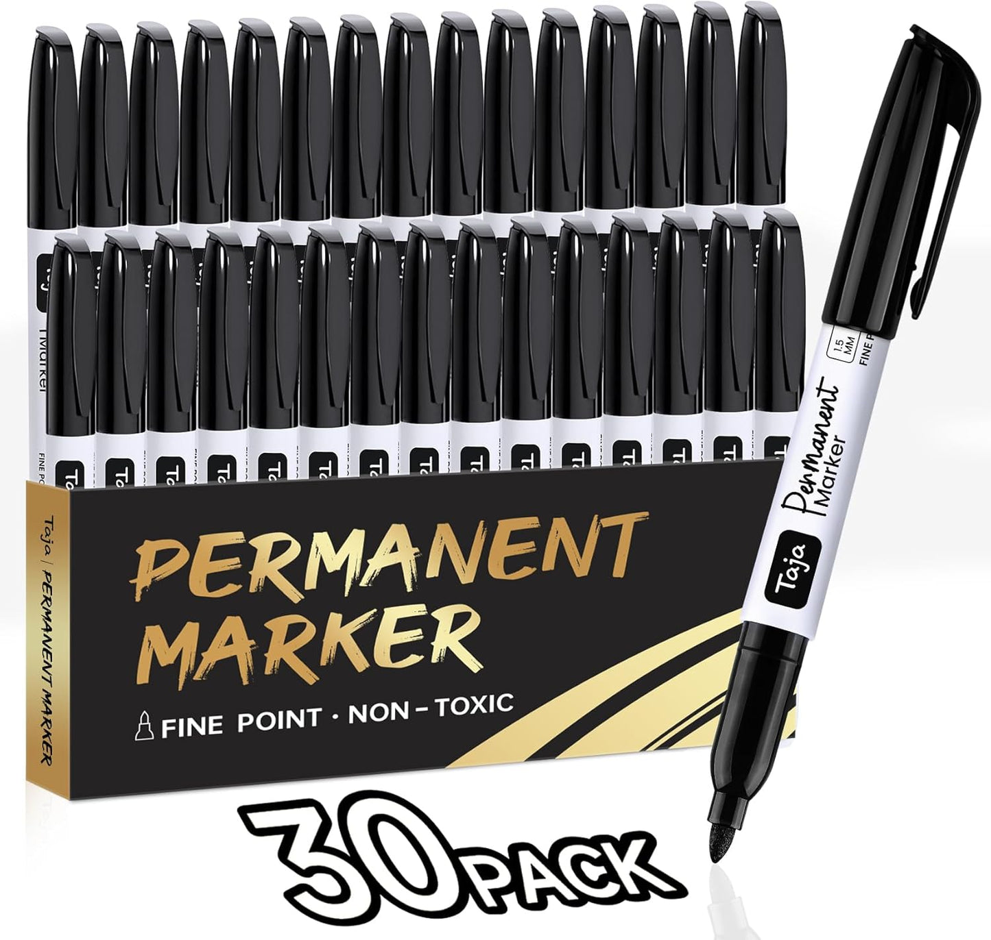 Permanent Markers Fine Tip, 30 Pack Black Quick-Drying and Fade-Resistant Permanent Markers Bulk Set for Writing and Drawing on Wood, Plastic, Metal, Glass, Stone, Ideal for Office School Supplies