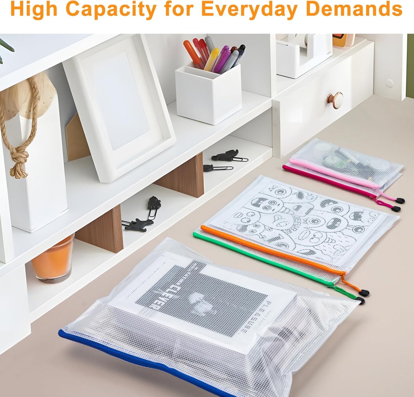 100Pack Mesh Zipper Pouch Bags, Waterproof A4 Letter Size Document Zipper Pouches for Storage, Teacher School, Toys, Puzzle, Office, 10 Colors