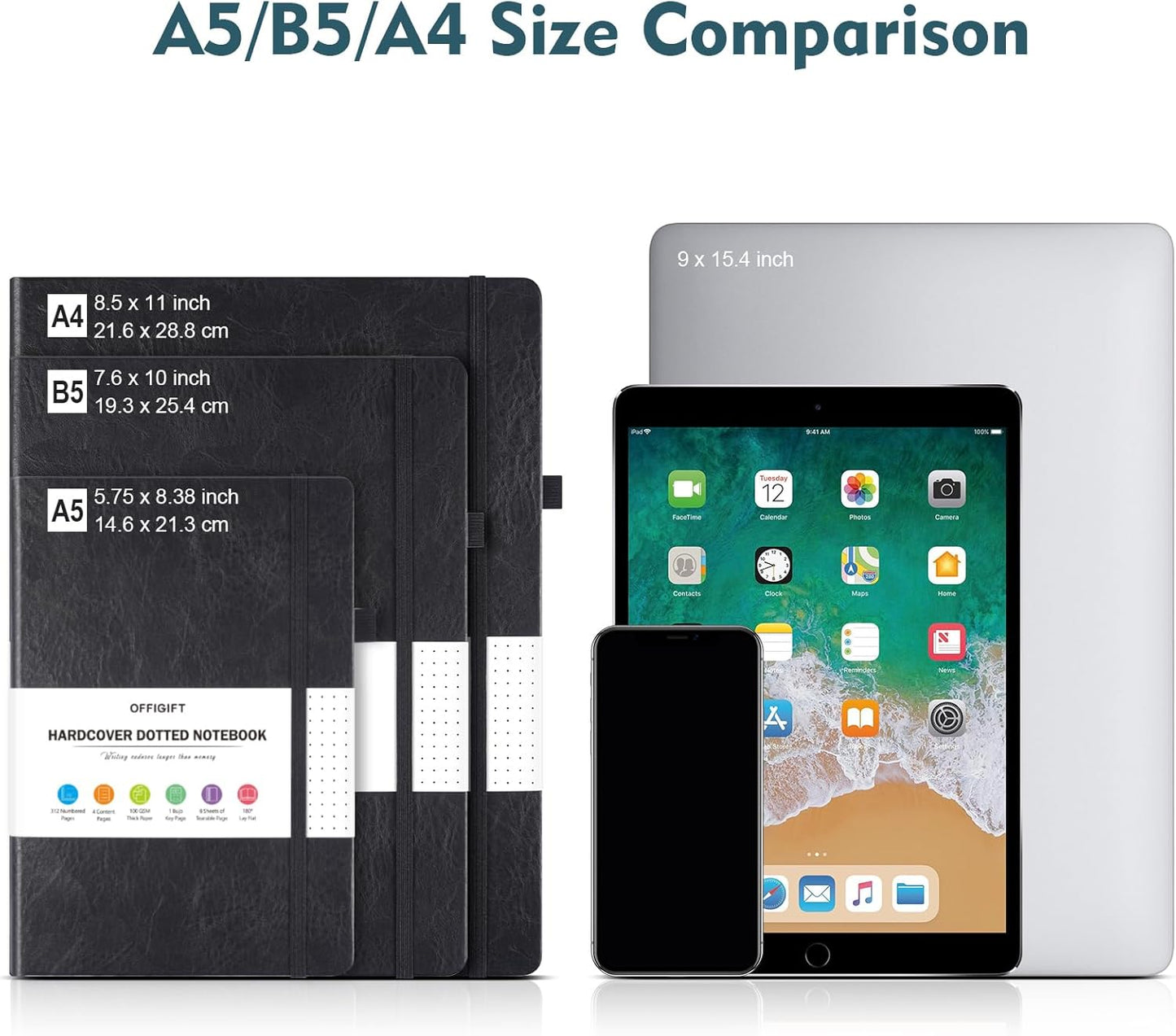 Dotted Journal Notebook, 312 Numbered Pages Large B5 Hardcover Leather Notebook, 100gsm No Bleed Paper Dot Grid Notebook with Index Pages, Dot Journal for Women Men, 7.6'' X 10'', Grey Blue