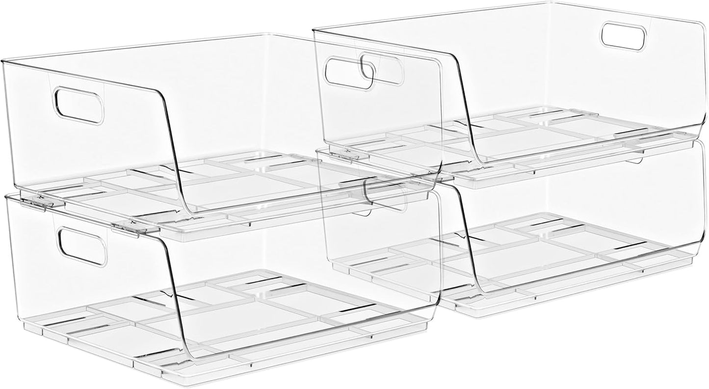 Sorbus Stackable Storage Bins Open Front - Pantry Bins for Storage and Organization - Acrylic Stackable Bins for Kitchen - Clear Pantry Organizer Bin (Large 4 Pack)