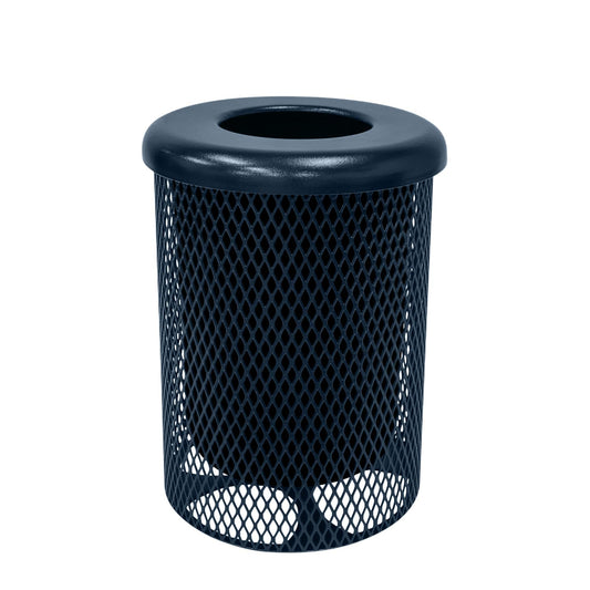 RFT-DBL Heavy Duty 32 Gallon Round Trash Receptacle, Liner Included, Dark Blue with Flat Top, Made in America
