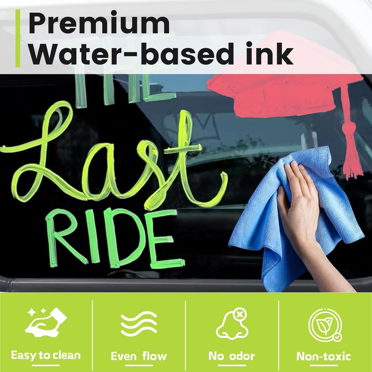 Jumbo Chalk Markers for Windows Washable, 8 Macaron Colors Liquid Chalk Pens Erasable with 10mm Thick Tips for Auto, Glass, Mirror, Poster, Bistro, Blackboard, Car of DIY