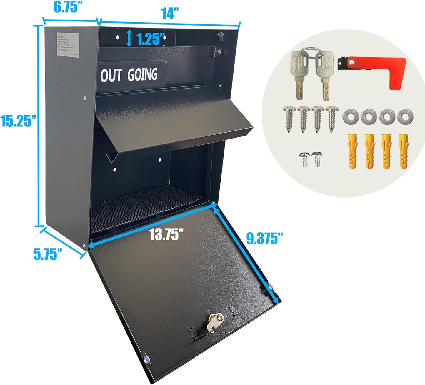 Rainproof Wall Mount Mailbox with Outgoing Mail Flag, Locking Security Galvanized Steel Drop Box for Residential & Commercial Use, Heavy Duty Payment Collection Box, Black