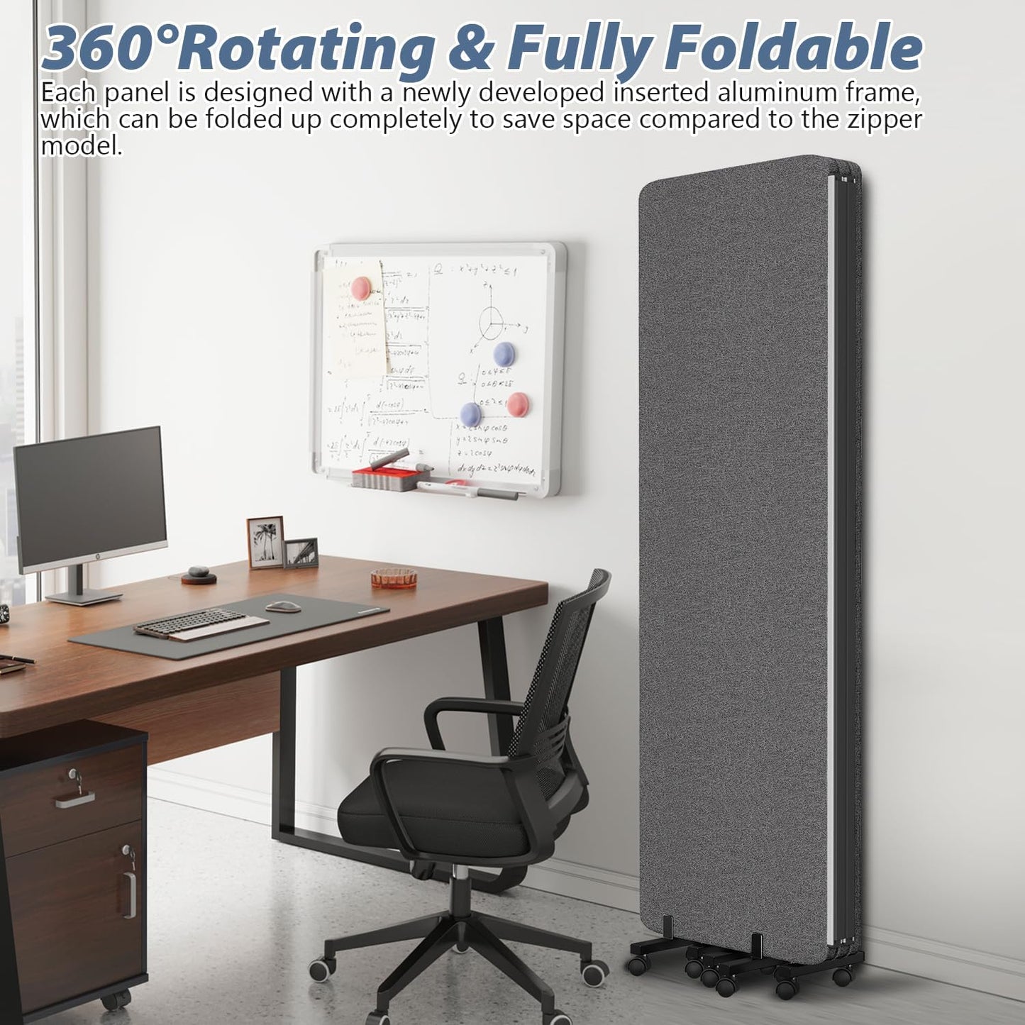 Acoustic Room Divider Privacy Panel with Wheels, 3 Panel Soundproof Room Divider (Aluminum Frame) for Room Partition, Folding Room Dividers Separation Office Cubicle Wall Sound Proof Partition Divider