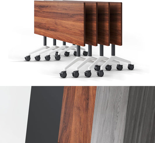 Conference Room Table, Folding Conference Tables,Thicken Grey Tabletop,Flip Top Wooden Seminar Meeting Room Table for Conference Room Offices (4, Walnut, 70.8”)