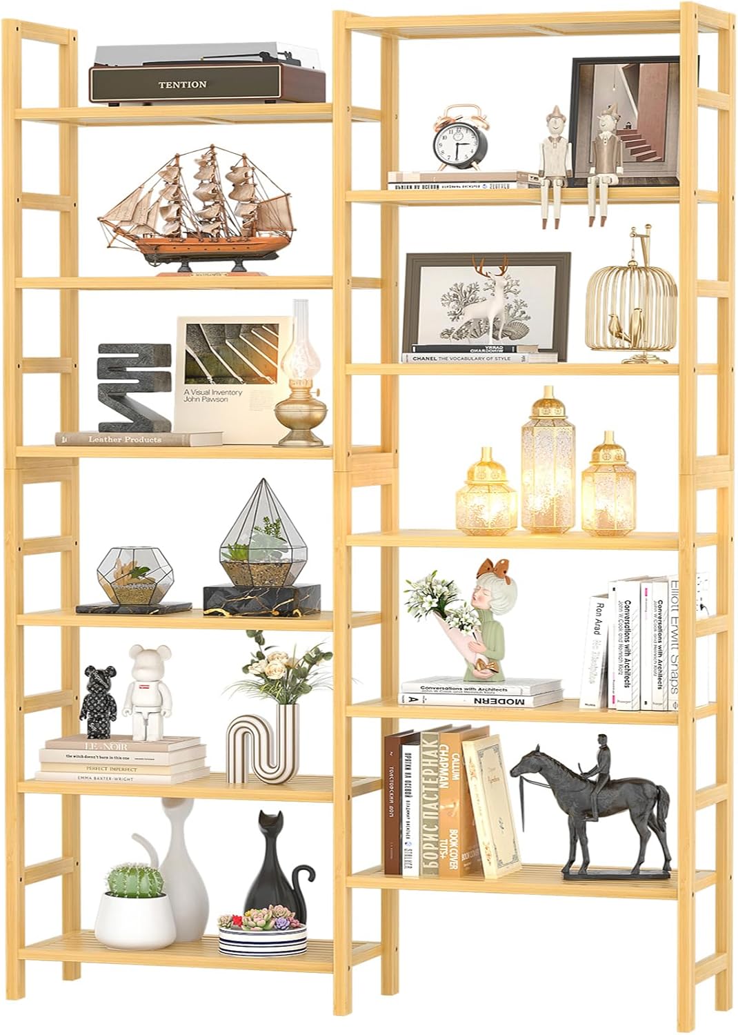 Homykic Double Wide Bamboo Bookshelf, 6-Tier Large Open Bookcase with 12 Display Shelves, 6ft Tall Freestanding Book Shelf for Home Office, Bedroom, Living Room, Plants, Natural