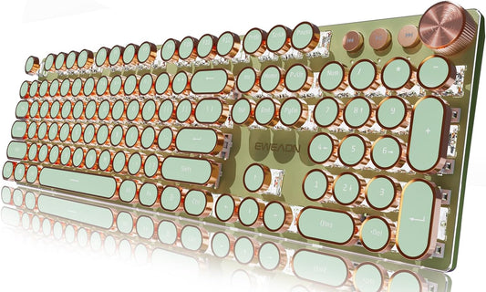 EWEADN Typewriter Style Mechanical Gaming Keyboard, Wired Mechanical Keyboards,104 Keys Backlit LED Keyboards, Media Control Knob, Wired Computer Keyboard Pink Switch for Windows/Mac/PC-Green