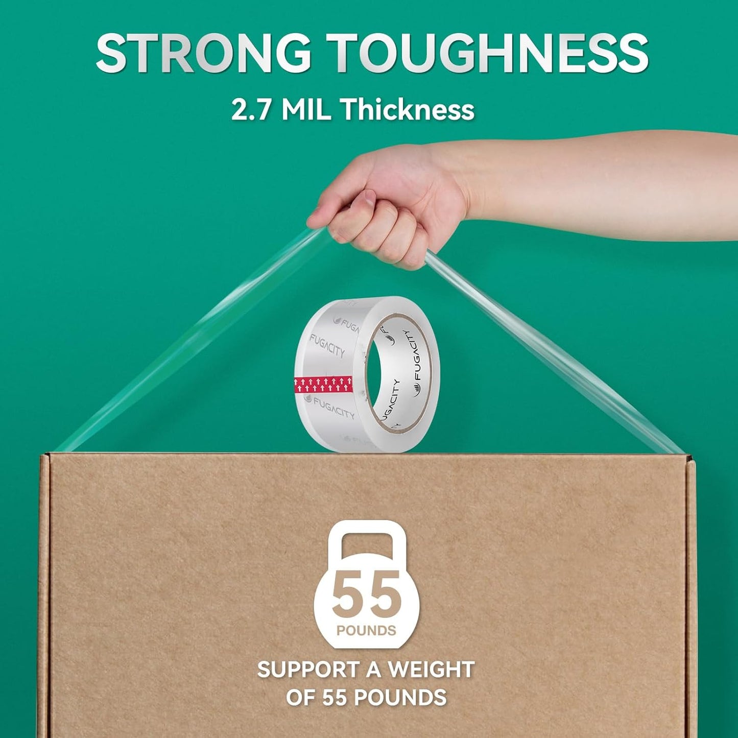 FugaCity Heavy Duty Clear Packing Tape Refills (12 Rolls), Packaging Tape for Moving Sealing, Moving Supplies Shipping Tape,2.7 Mil Thick, 1.88 in Wide,65 Yards Per Roll,Total 780 Yards