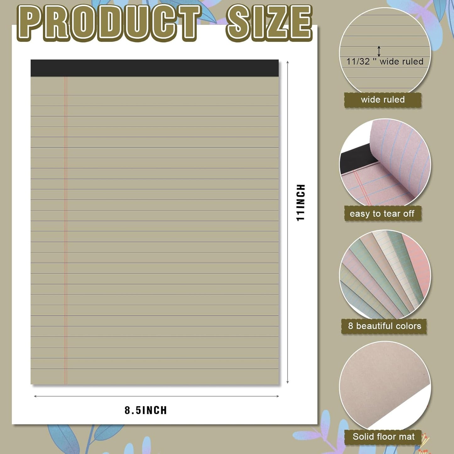 Fuutreo 8 Pcs 8.5'' x 11'' Colored Legal Pad Writing Pads Wide Ruled 50 Sheets Per Notepad Perforated Writing Notepad Office Supplies for School College Office Business (Vivid Colors)