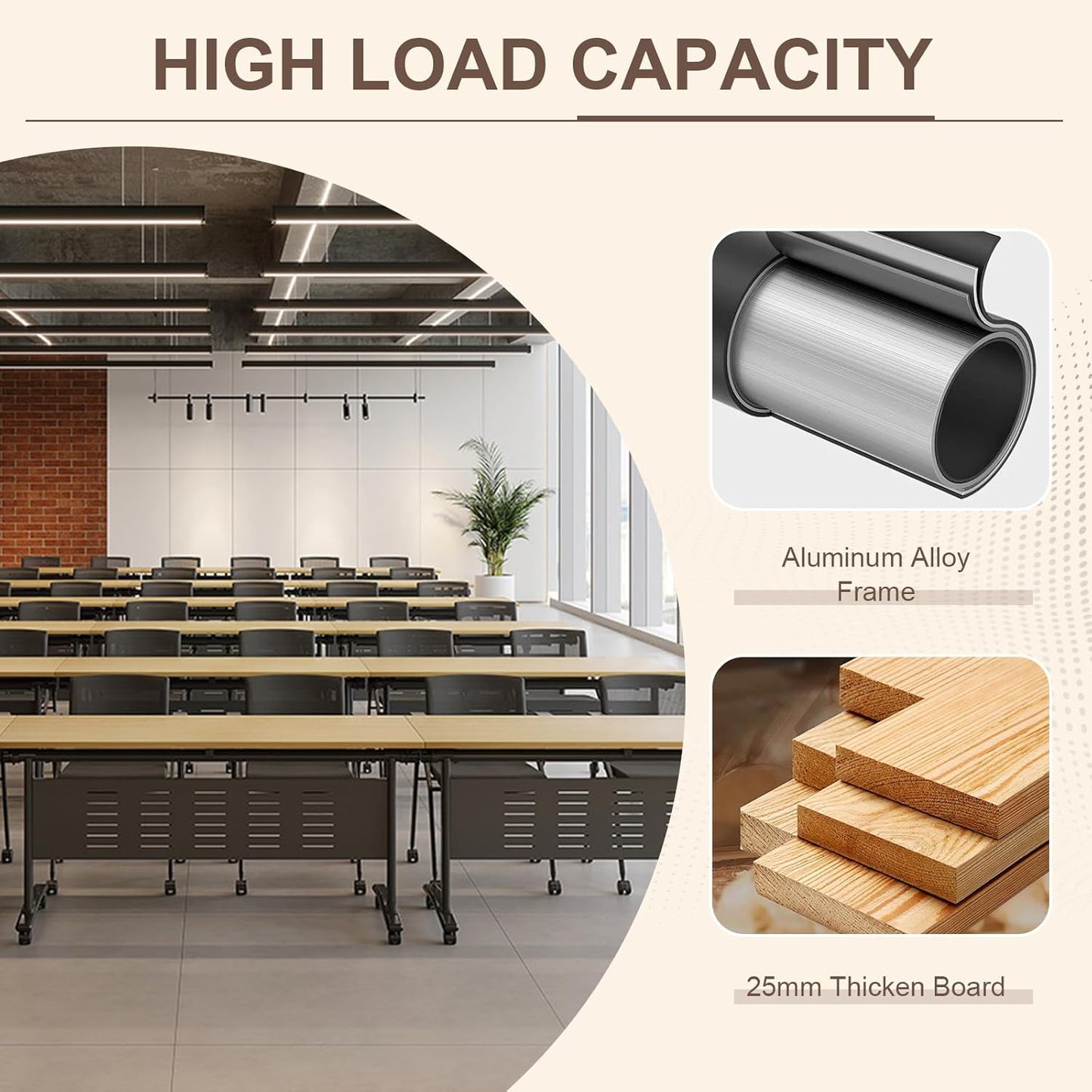 Folding Conference Room Table, Modern Conference Tables with Wheels, Large Rectangular Mobile Training Tables for Office Classroom, Foldable Modular Boardroom Seminar Table Maple (10pack L47.2in)