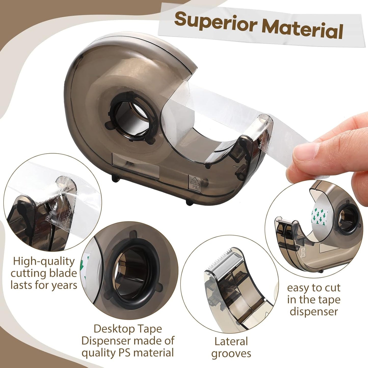 Sabary 50 Pcs Handheld Tape Dispenser Desktop Adhesive Cutter Transparent Plastic Refillable Dispenser Lightweight and Portable Manual Use Adhesive Holder for Home Packing, No Tape Included