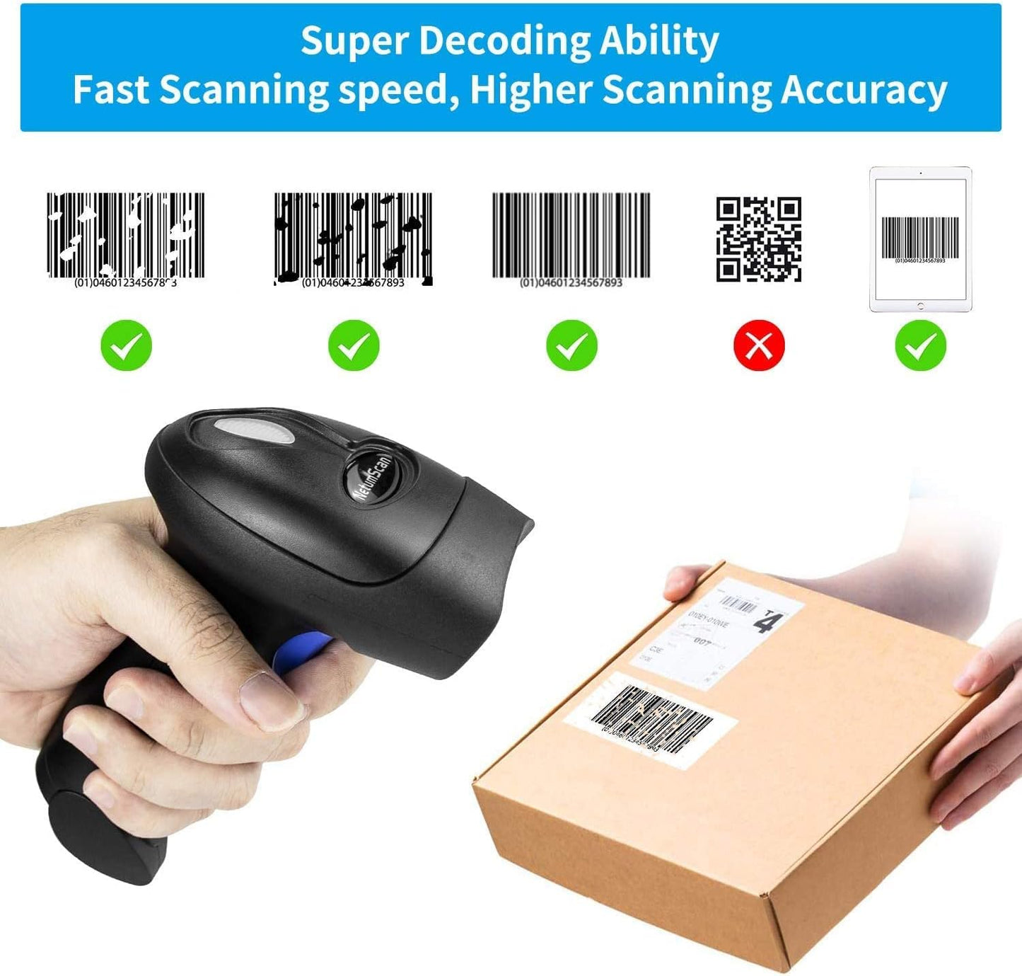 NetumScan Bluetooth CCD Bar Code Scanner with Stand, 3-in-1 Handheld Automatic 1D Barcode Reader Barcode Scanner for Computer, Tablet, iPhone, iPad, Android