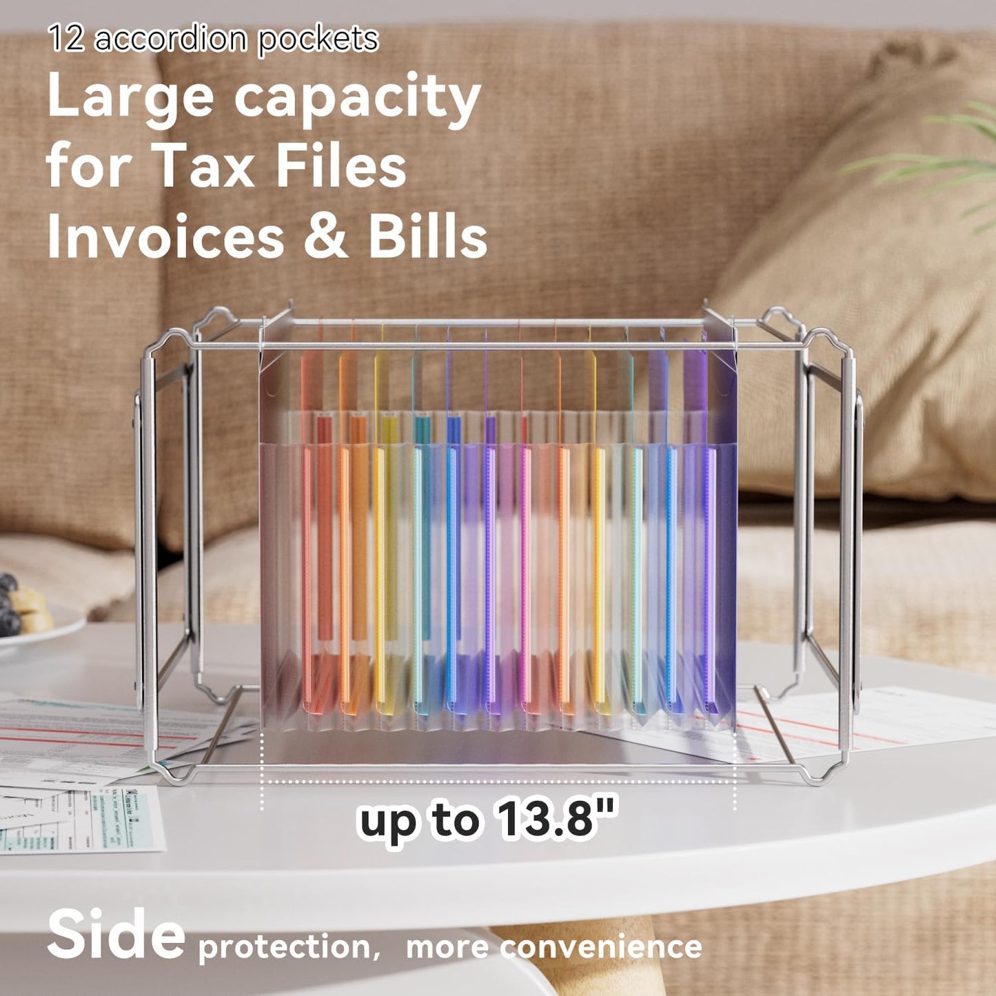 ThinkTex Plastic Expanding Hanging File Folders,12 Accordion Pockets,Large Capacity for Letter Size, Organizer for Filing Cabinet,Ideal for Tax,Contracts,Invoices,for Office,School & Home,Black