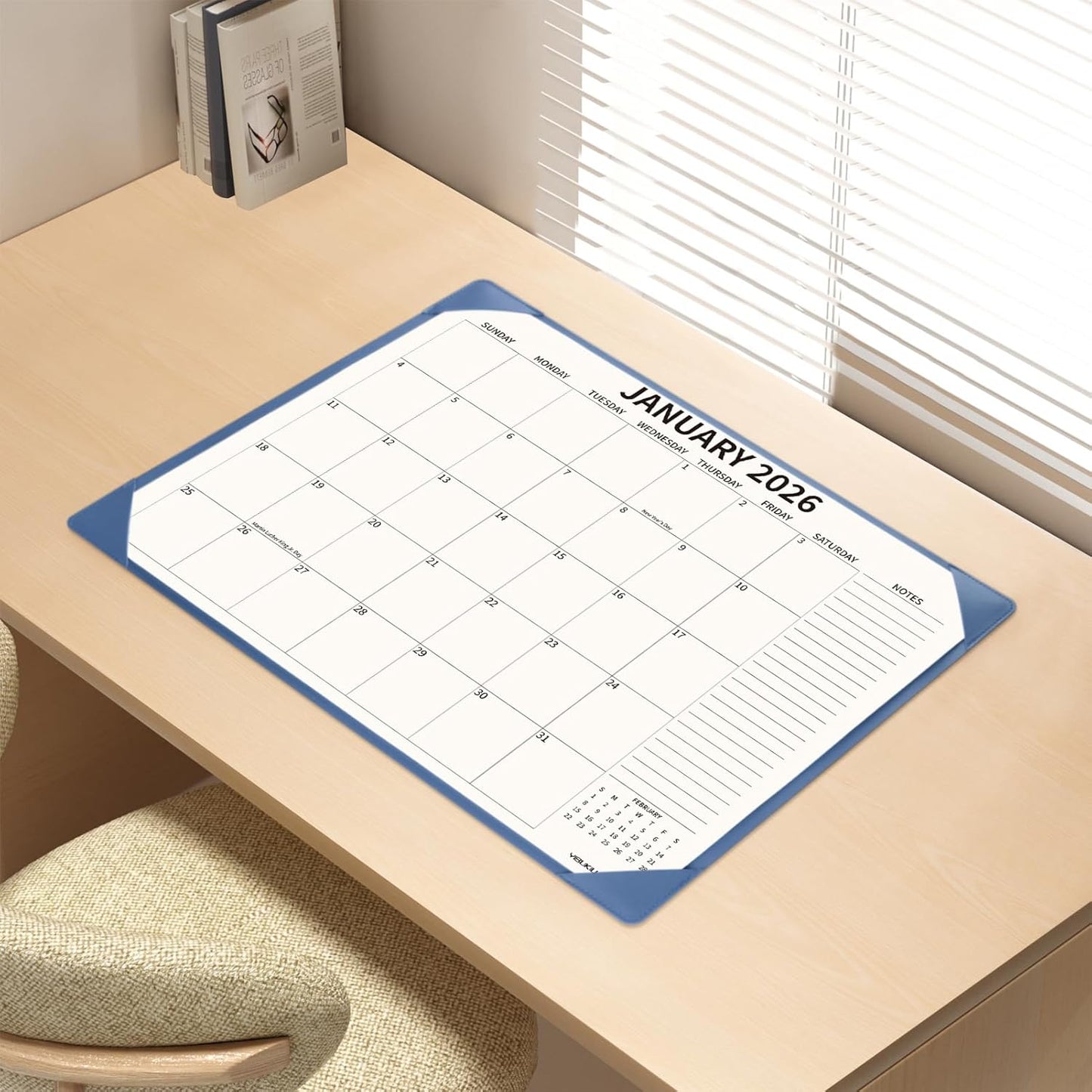 Desk Calendar 2025-2026 Large 22x17, July 2025-December 2026, 18 Months Big Desk Pad Calendar with Desktop Mat and Plastic Cover for Home Office School Planning, Blue