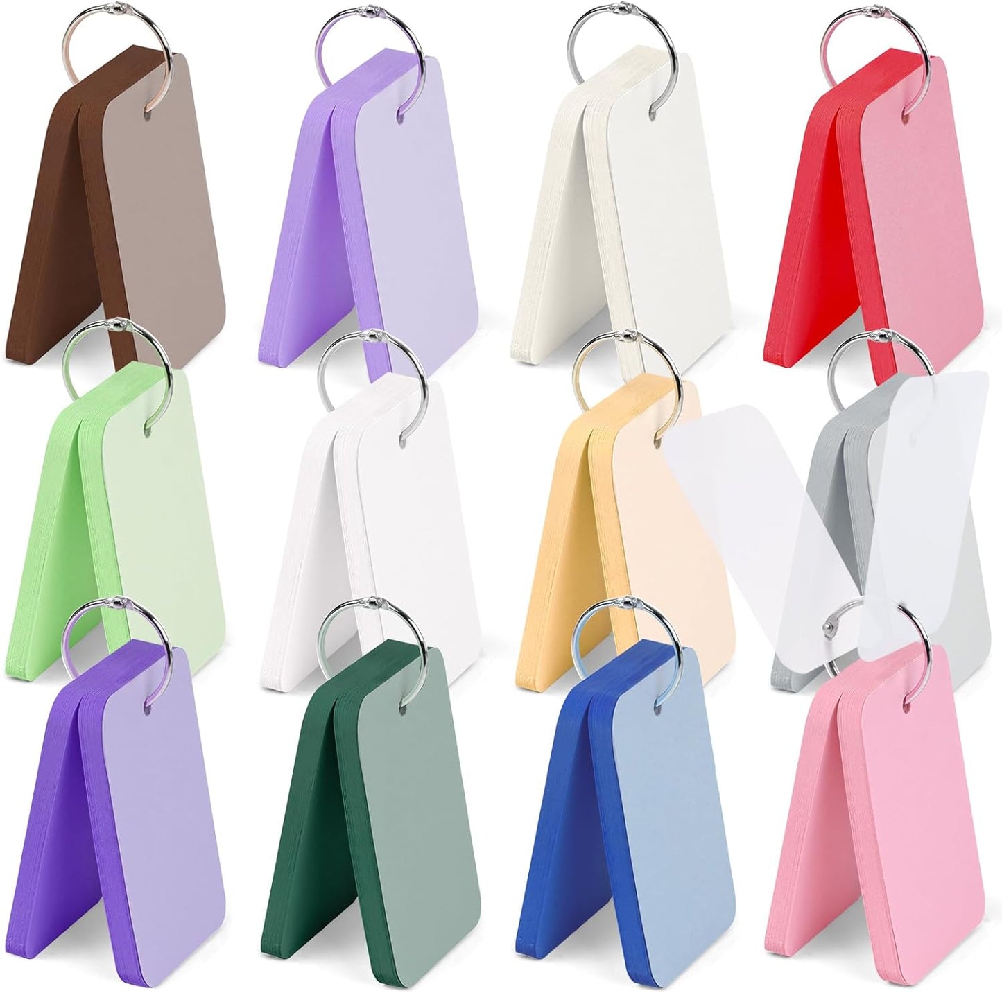 Koogel 600PCS Index Cards with Rings and Covers, 2.2x3.5 Inch Colored Index Cards for Back to School, Easy Flip Flashcard Notecard for Studying Learning College Memory Recipe Supplies, 12 Colors