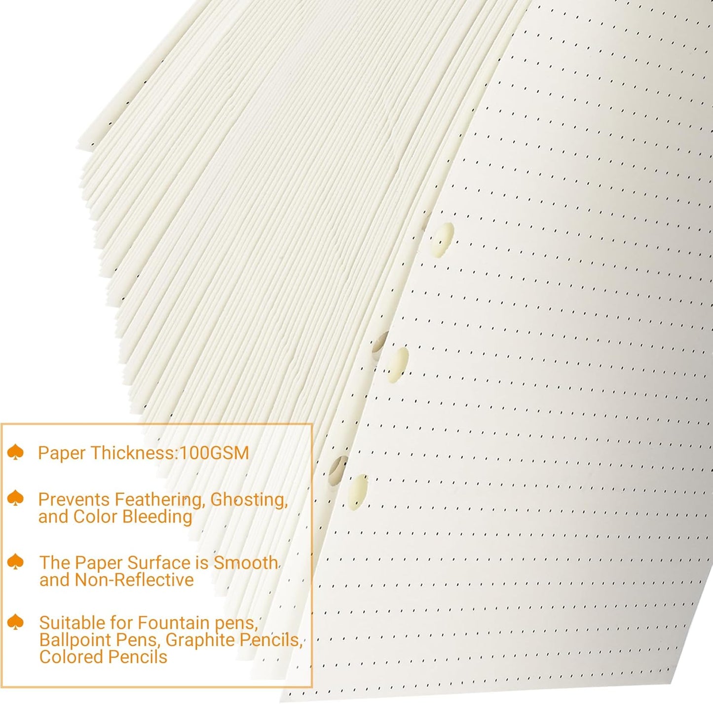 A5 Dot-Ruled Refill Paper, 100gsm Thick Beige No-Bleed Sheets (2 Packs, 80 Sheets Each), Pre-Punched – Fits A5 6-Ring Binders for Office, School & Teachers