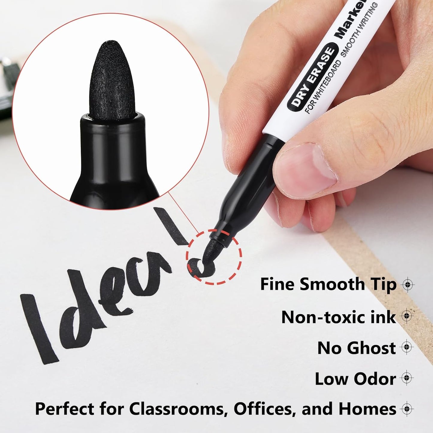 SFAIH Fine Tip Dry Erase Markers - 72 Pack Black Whiteboard Erasable Markers Bulk for Kids Adults, Ideal for Classroom School Office Home Use on White Board, Non-Toxic Easy Clean
