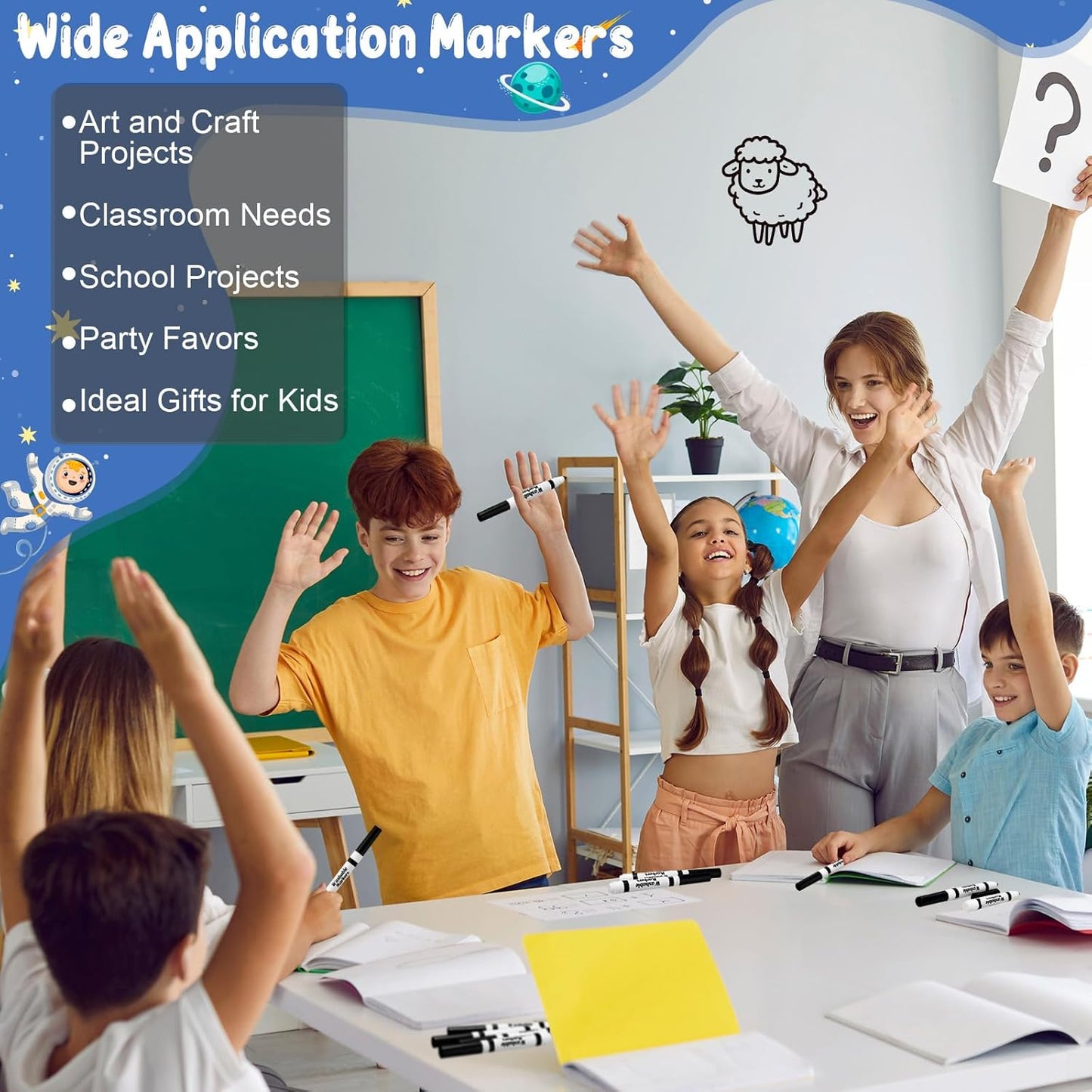 Janlaugh 60 Pcs Black Washable Markers Bulk Coloring Broad Line Markers for Kids Conical Tip Black Drawing Pens for Classroom Back to School Travel Art Baby Shower Gender Reveal Supplies, Ages 6+