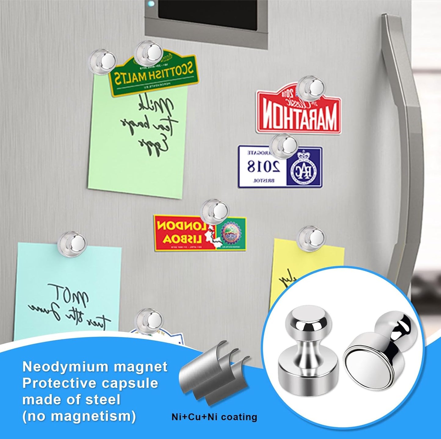 Strong Fridge Magnets Refrigerator Magnets for Whiteboard Small Magnet Push Pin Magnetic Neodymium Tiny for Office Classroom Kitchen Home 16 Pack