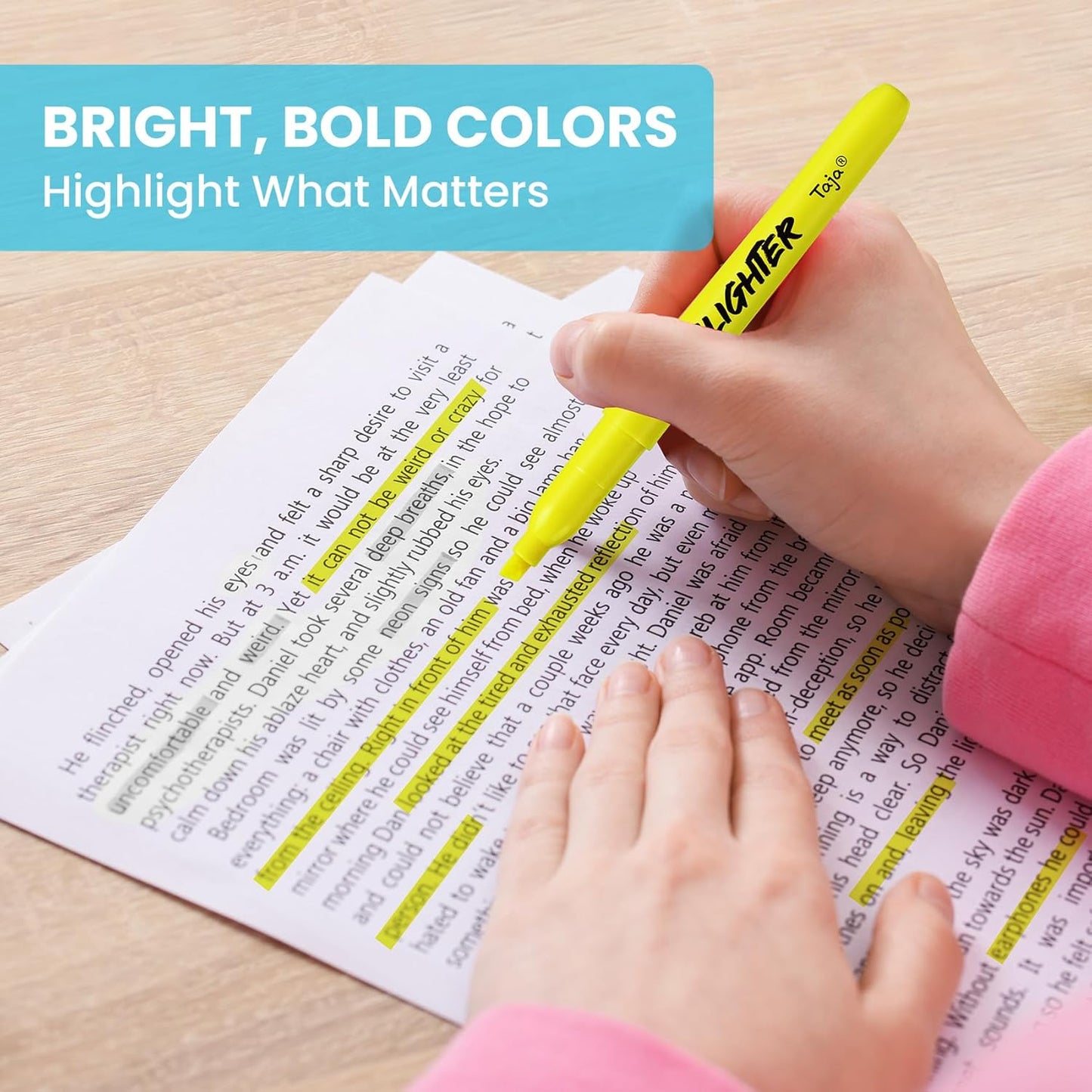 Taja 96 Pack Yellow Highlighters Bulk, Chisel Tip Highlighters Markers Set with No Bleed Ink, Perfect for School & Office Supplies