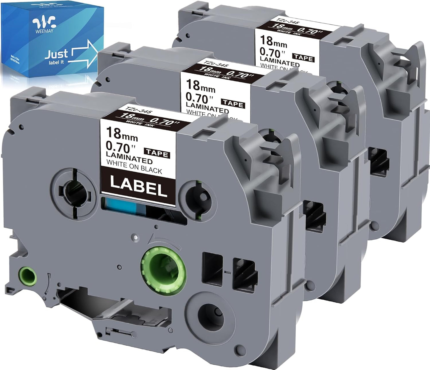 Weemay Compatible 3 Pack TZe-345 Replacement for Brother P-Touch Label Tape 18mm 0.7 White on Black 3/4 TZe TZ Tape TZ-345 TZ345 TZe345 for PT-D400AD PT-D610BT PT-D600 PT-D410 Printer, 0.7" x 26.2'