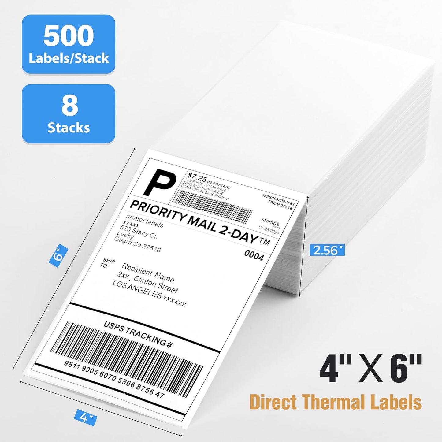 Fanfold 4" x 6" Direct Thermal Labels 4000 Thermal Printer Paper 8 Stacks Shipping Labels