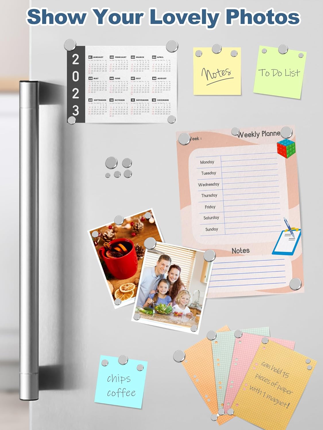 SMARTAKE 50 Pcs Rare Earth Magnets, 5-Size Small Round Fridge Magnets, Multi-Use Premium Office Magnet for Fridge, Office, Whiteboard, Crafts, DIY Hobbies, Kitchen, Science(Silver)