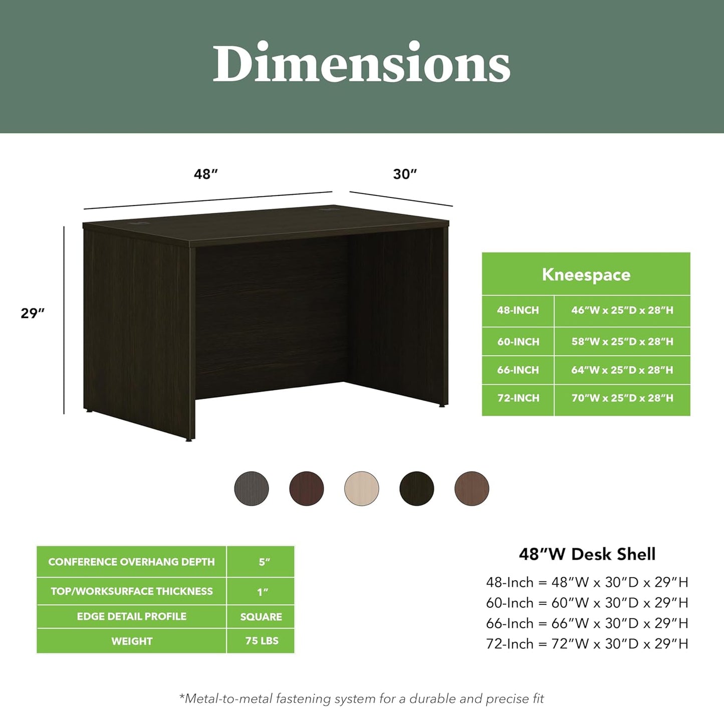 HON MOD Executive Desk 48-Inch Large Computer Desk Shell, Thick Wooden Laminate, Modern Table with Cord Management, 48'W x 30'D x 29'H, Java Oak