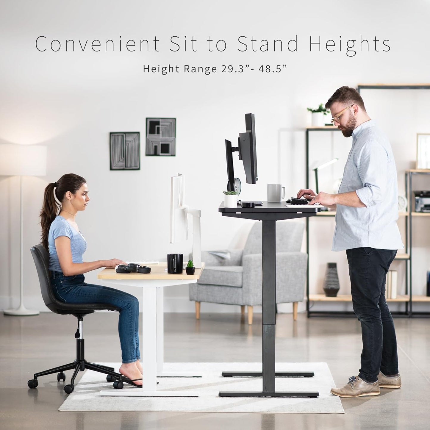 VIVO Electric 43 x 24 in Standing Desk, Memory Height Adjustment, 1B Series, One-Piece Light Wood Top, Gray Frame, DESK-KIT-1G4C