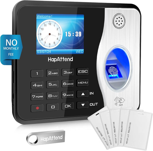 Time Clocks for Employees Small Business Automatic Calculate Hours, 0 Monthly Fees Fingerprint Time Clock, H3 Standalone Biometric Clock in Machine for Employees with 5 RFID Cards