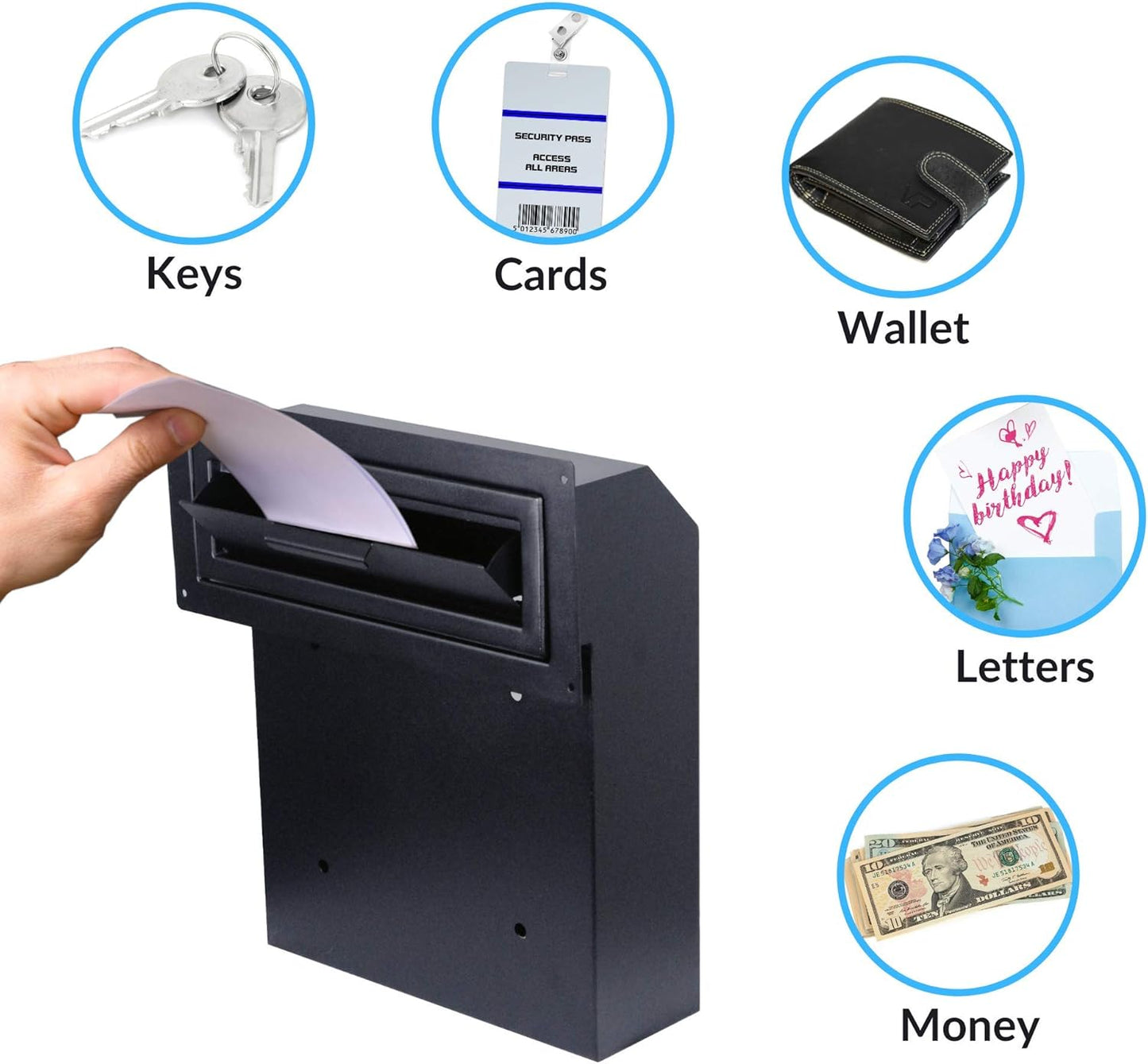 Pochar Door Drop Box for Mail, Rent, Deposit, and Night Key - Through The Door Locking Steel Mailbox with Rear Access (Black)
