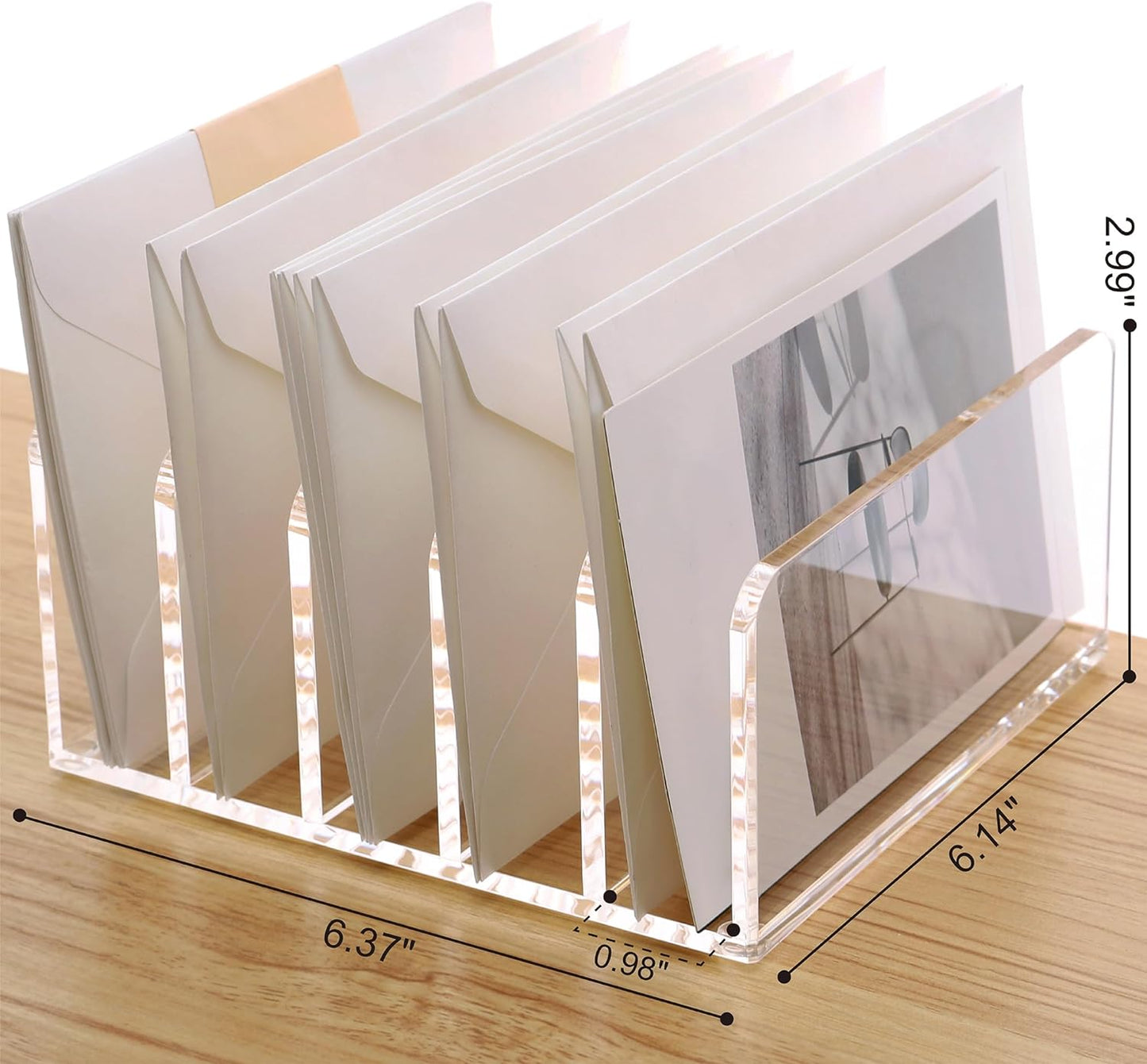 SANRUI Clear Desktop File Organizer, 5 Compartments Acrylic Office Document Sorter Mails Storage, Multifunction Letter Folder Racks Holders for Office,Home, School Desk Organization