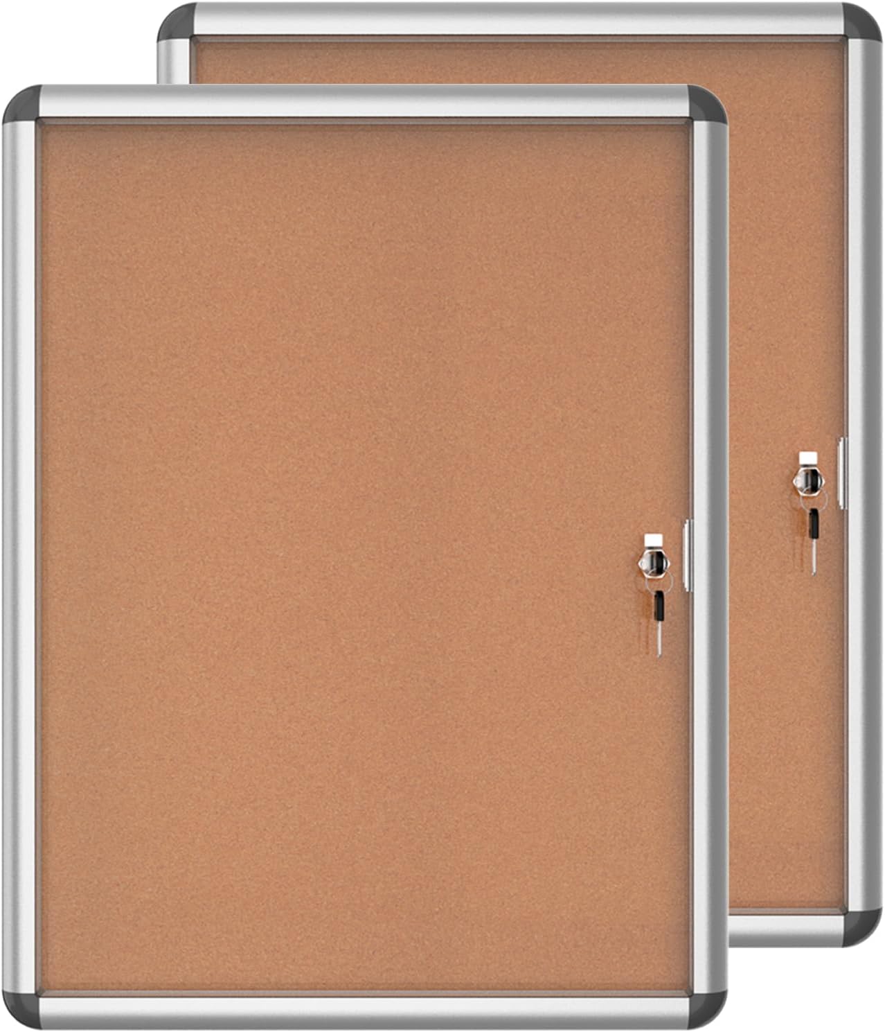 2 Pack 26"x20" Enclosed Bulletin Board, Lockable Weather-Resistant Aluminum Cork Noticeboard for School & Office, Silver Frame w/Cork