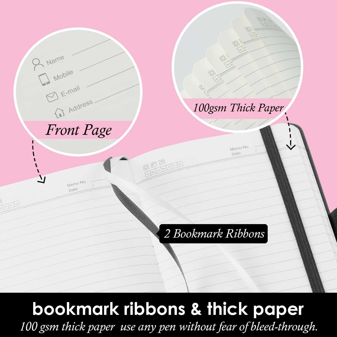 Small Pocket Notebook Journal for Men/Women, 3 Pack A6 Mini Small Notepad Note Book 3.7" x 5.7" with Pen Holder for Work Travel Writing, Leather, Grey