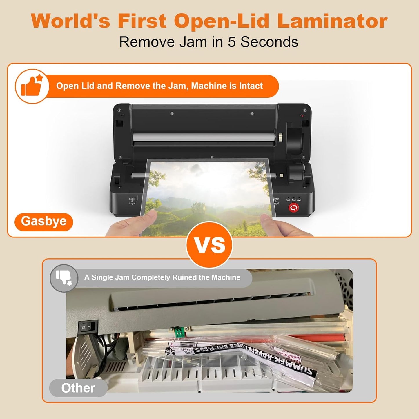 9-Inch Thermal Laminator Machine, World's First Open-Lid Design, Remove Jam in 5s, Auto Shut-Off, NTC Temperature Control, 5 Laminating Sheets for Teacher School Home Office Personal, Black