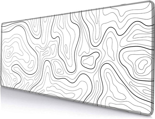 Mouse Pad Large, Extended XL Gaming Mousepad, Non-Slip Rubber Base Minimalist Keyboard Mouse Mat Desk Pad for Work, Game, Office, Home, 31.5 x 11.8 in, White Topographic Map Lines