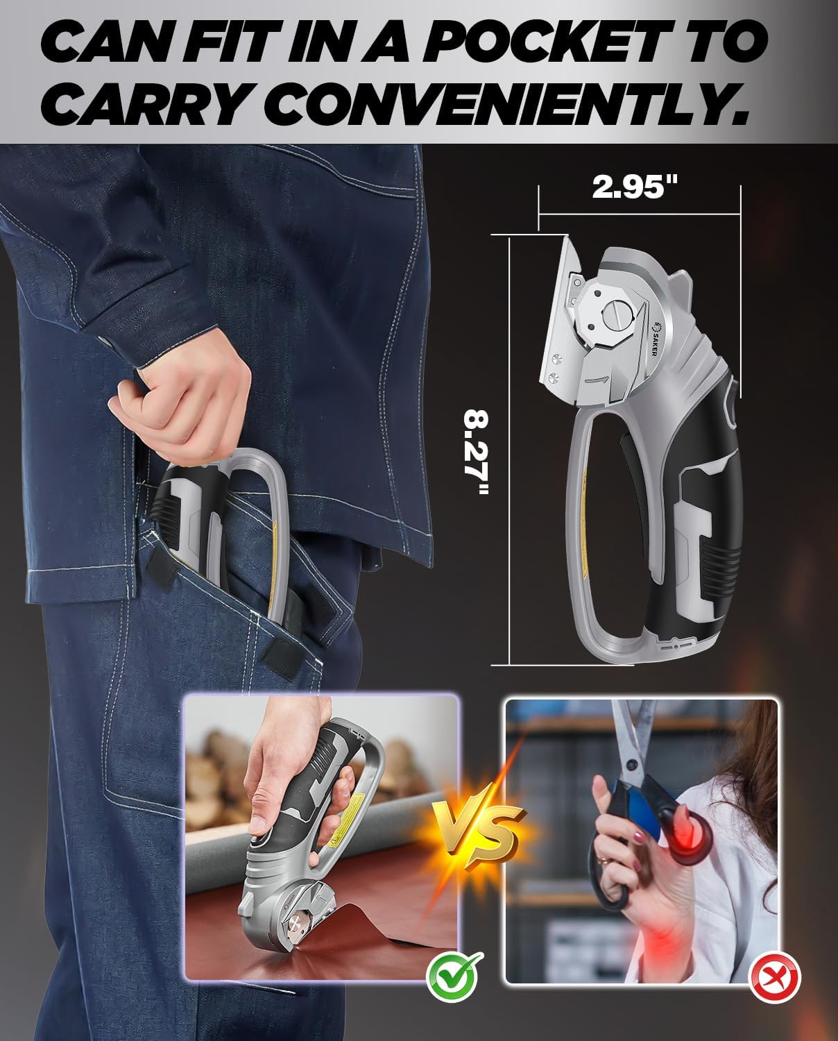 Saker Electric Box Cardboard Cutter,Cordless Elwetric Scissors for Fabric Leather Paper Plastic - Card Board Cutter Tool with 4V Recharged Battery - Safety Lock and LED Light for Cutting,Grey