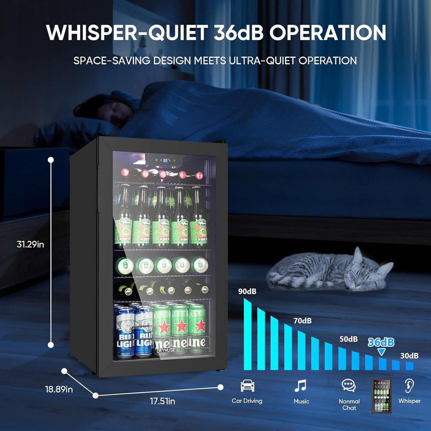 Beverage Refrigerator Cooler - 120 Can Mini Fridge with Glass Door for Soda Beer or Wine, Beverage Cooler for Bedroom, Office, Bar with Adjustable Shelves & Digital Temperature Display, Black